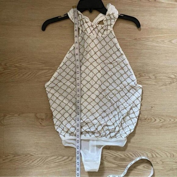 Party Glam Bodysuit Free People Halter Beaded Lattice Diamond - Picture 7 of 13